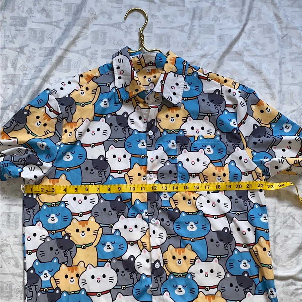 Blue and Yellow Casual Button Down Shirt with Playful Print - Picture 8 of 9